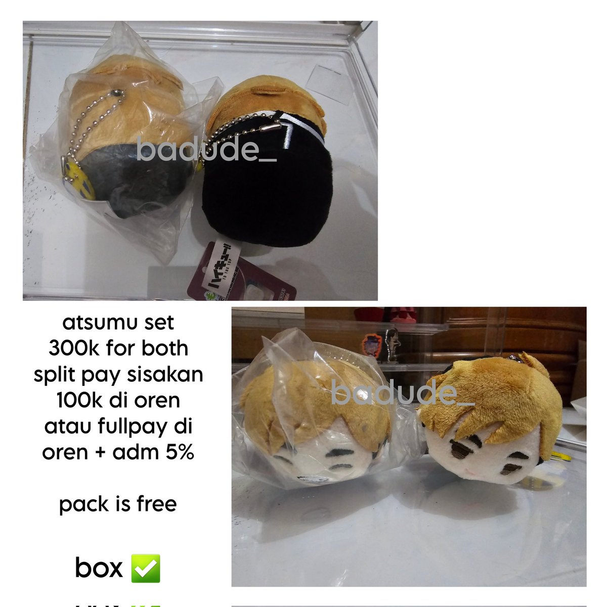 badude_'s tweet photo. Wts want to sell lfb
Mochi noru haikyuu hq
Miya atsumu osamu sakusa
Ready ina 
#warunganime #warunghq  #warunghaikyuu https://t.co/B4CmLGSMdY