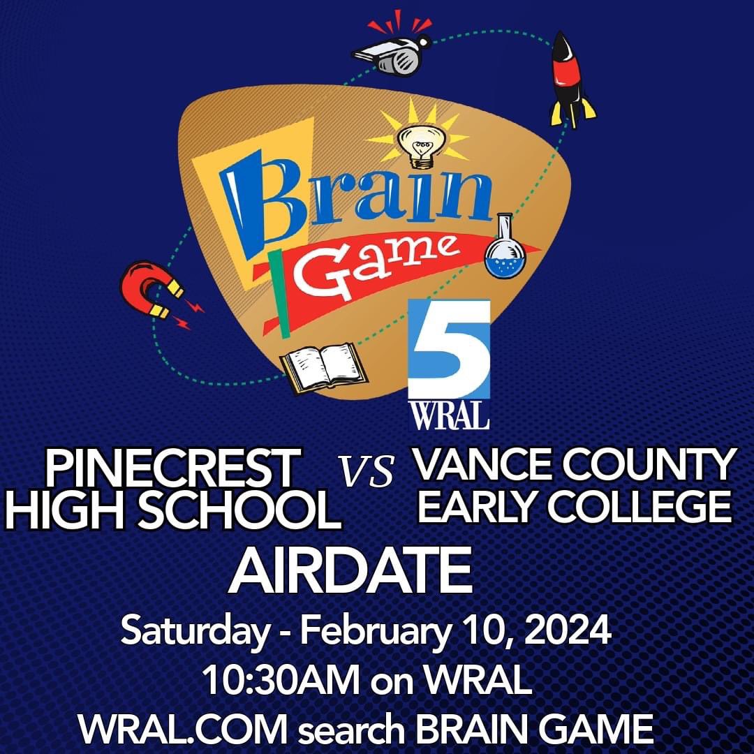 Tune in this Saturday morning at 10:30 AM for the WRAL Brain Game, featuring Vance County Early College! #soar #VCEC #VCECwolfpack #wralbraingame