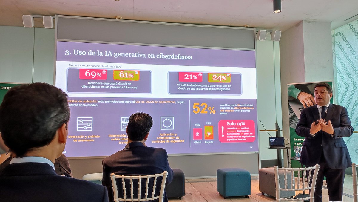 hispasec's tweet photo. Los puntos clave del Informe "Global Digital Trust Insights Survey 2024"
@PwC_Spain @AgenciaDigAnd se presentan hoy en el @CentroCiberAND 
1. Ciberriesgo externo y tecnológico
2. Cloud (43%)
3. IA generativa en ciberdefensa
4. Simplificar protección
5. Normativa #Ciberseguridad https://t.co/le9SsTRBwM