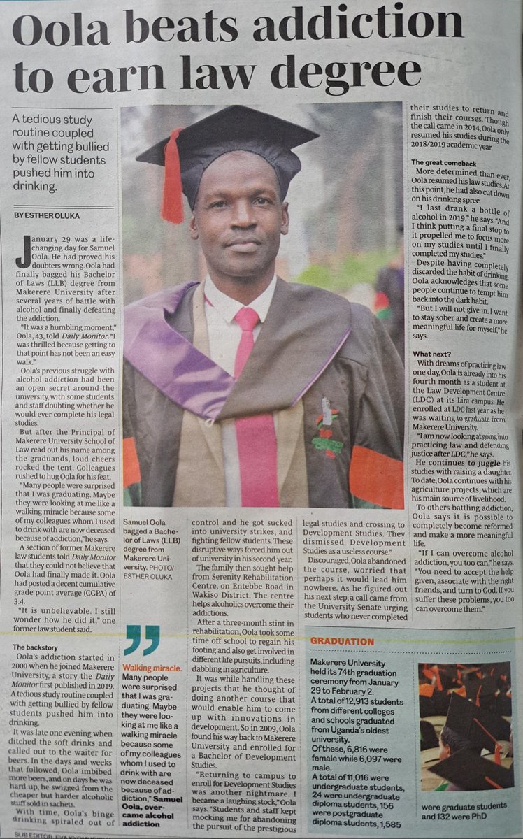 Inspiring story @DailyMonitor. I was at Uni at the time he first joined & boy oh boy, Oola had a 'blast'. Glad he's finally made it. #ItsNeverTooLate