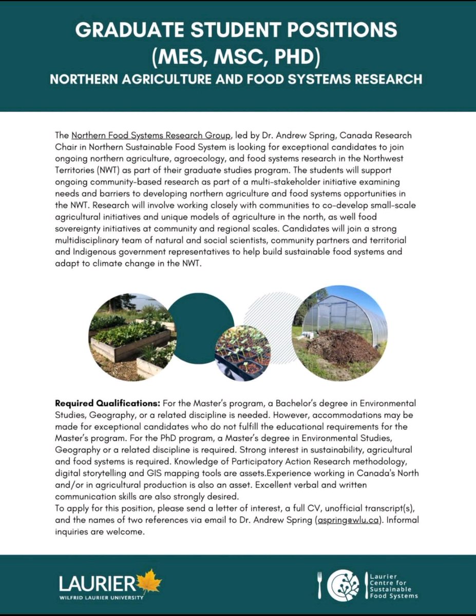 Graduate student opportunities at the Northern Food Systems Research Group. Kindly find more details below. #Dearyounggraduate #Students #Fridayscholarshipbonanza #Linked #opportunities #travelabroad #studyabroad #mastersdegree #PhD #Food