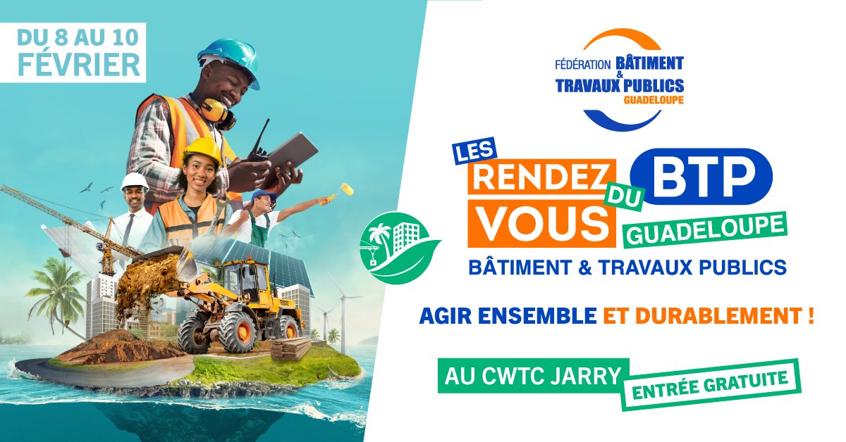 dap971's tweet photo. Venez découvrir les « Rendez-vous du BTP » du 08 au 10/02/24
Notre service #prévention y sensibilisera  notamment les jeunes amenés à opérer sur des #chantiers à travers une  chasse au #risque sur l'#outil interactif #tutoprev et grâce au livret d’accueil du #BTP

Entrée gratuite https://t.co/PEkSSYxQNB