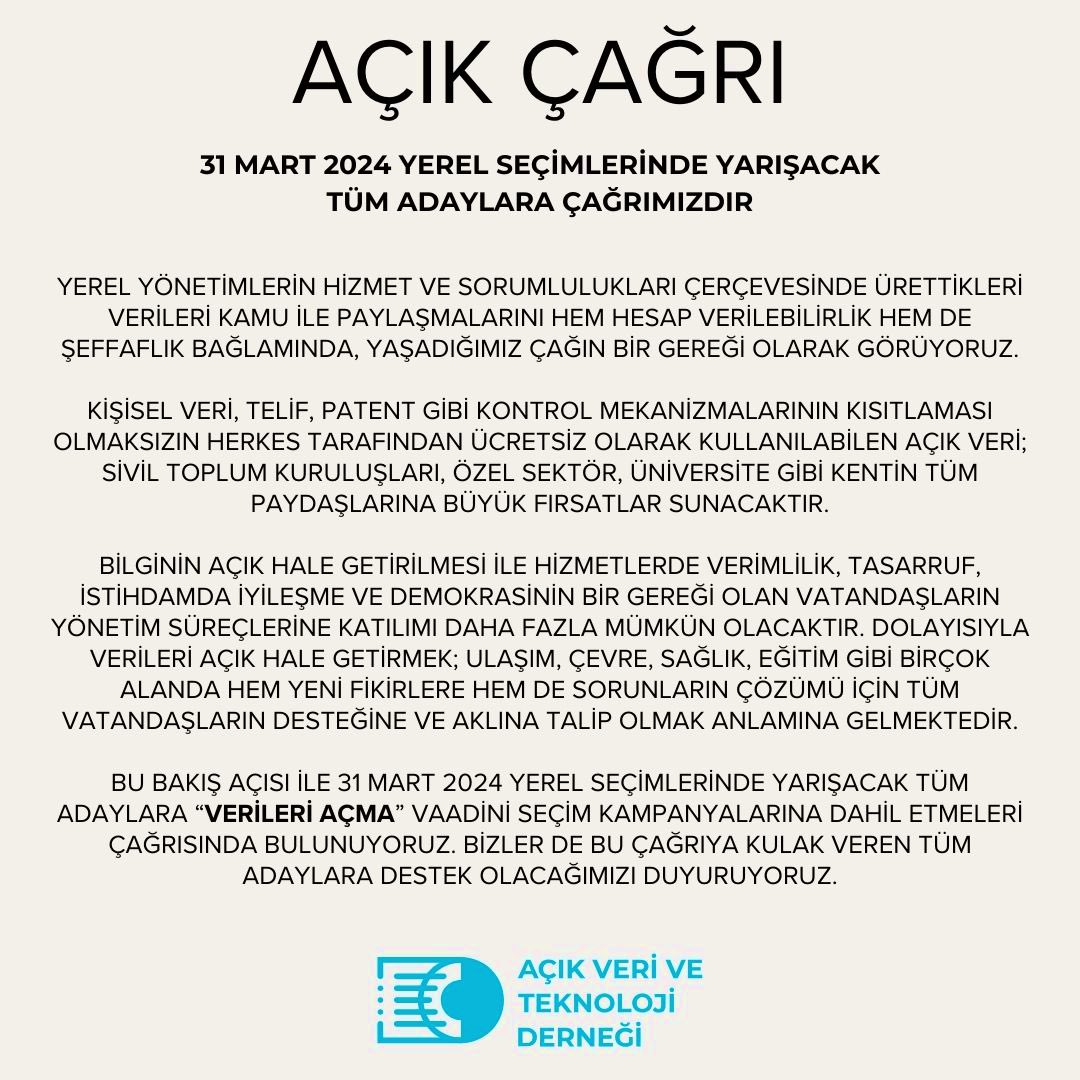 📢 AÇIK ÇAĞRI 31 Mart 2024 Yerel Seçimlerinde Yarışacak Tüm Adaylara Çağrımızdır..