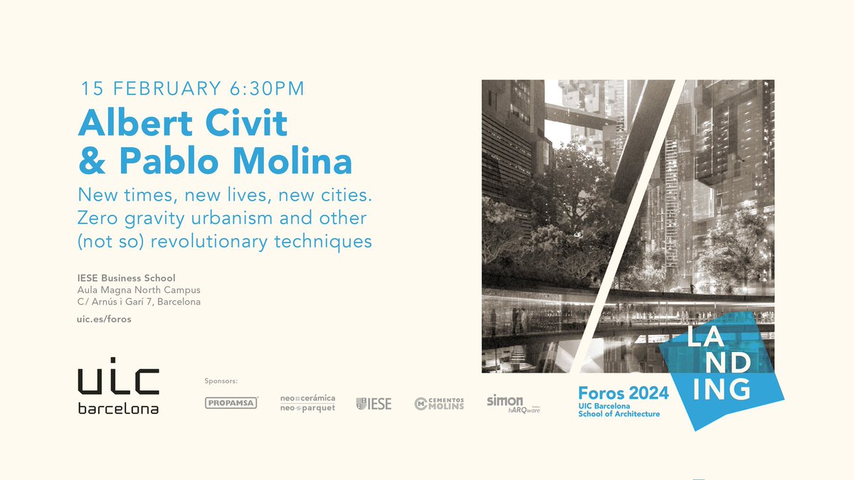 ¡Próximamente en Foros! Albert Civit y Pablo Molina dialogan sobre 'Zero gravity urbanism'. Soluciones innovadoras para los desafíos ambientales y urbanos actuales. ¡No te lo pierdas! #UICForos2024 #ZeroGravityUrbanism #arquitectura