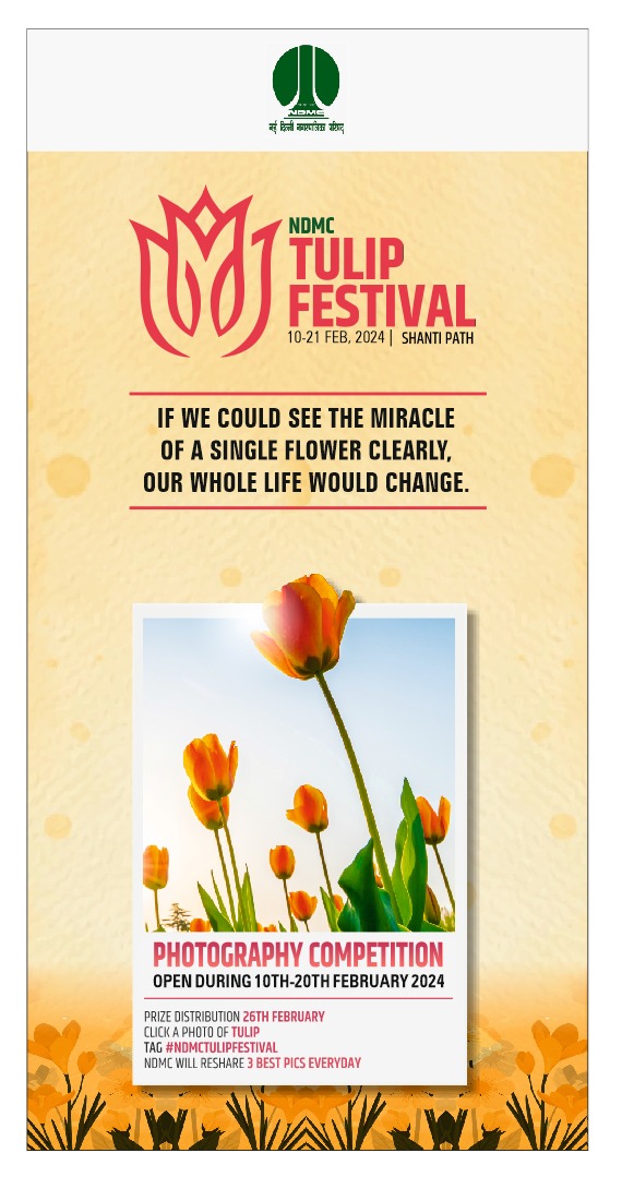 tweetndmc's tweet photo. NDMC in collaboration with Heritage Photography Club is organizing a Photography Competition under #NDMCTulipFestival in the lawns of Shantipath. Click pictures of planted tulips and participate in the competition. For details kindly visit
https://t.co/eyA0FUKjlb https://t.co/THTyK7uYsU