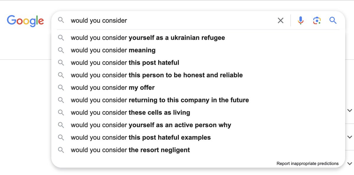 Possibly the widest range of suggestions I have seen yet from Google