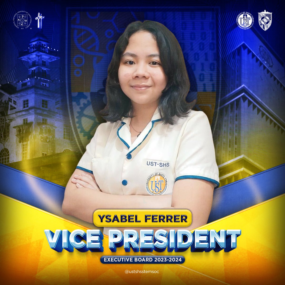 vpressoc's tweet photo. Soaring into the Celestial Harmony 🚀

Embarking on an astronomical odyssey with boundless potential, I am Ysabel, proudly navigating the cosmic wonders as your Vice President of the UST-SHS STEM Society for A.Y. 2023 - 2024. ✨ https://t.co/wOiMIHbOqs