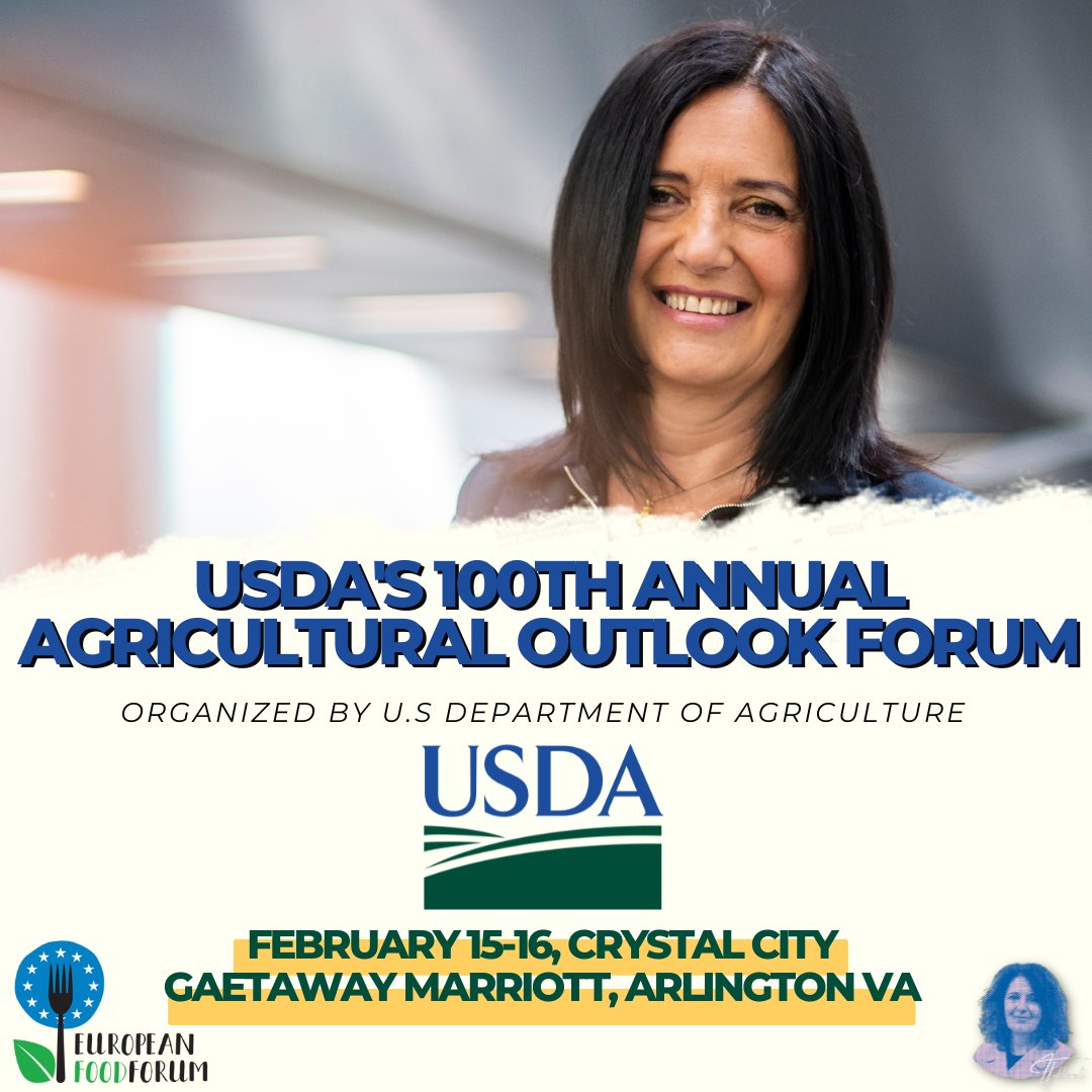 Honoured to be a speaker for the <a href="/EUFoodForum/">European Food Forum 🇪🇺 🗣🤝</a> to the <a href="/USDA/">Dept. of Agriculture</a>'s 100th annual Agricultural outlook forum. 
I will talk about the necessity to work better together on the policies and for more reciprocity and common efforts for powerful and sustainable agricultural systems. 🇪🇺🇺🇸🤝