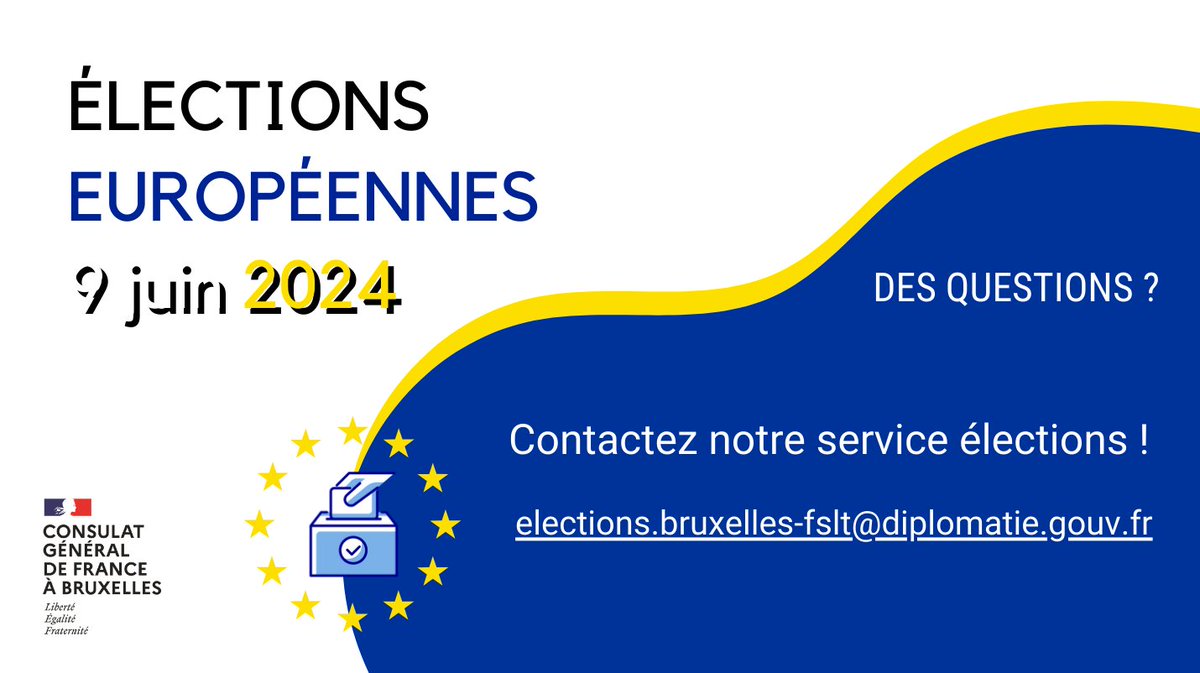 Notre service élection répondra volontiers à vos interrogations concernant le scrutin à venir. N'hésitez pas à écrire : election.bruxelles-fslt@diplomatie.gouv.fr Pour plus d'informations ➡️ bruxelles.consulfrance.org/Elections-euro…… @FR_Consulaire