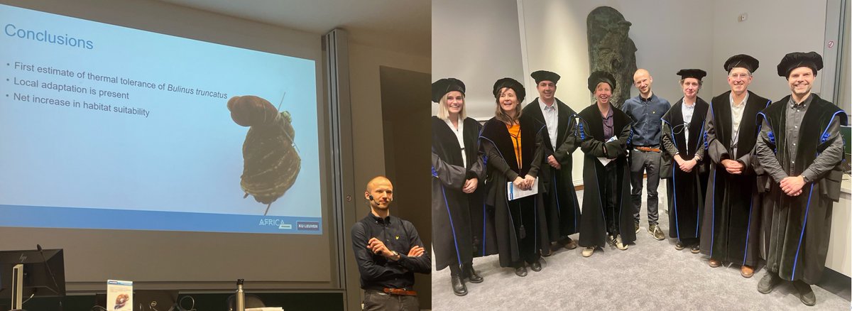 Tine Huyse (@huysetine) on Twitter photo Congratulations to doctor Tim Maes for successfully defending his PhD on snail distribution in a warming climate, impacting #schistosomiasis spread.
A big thank you to <a href="/ASStensgaard/">AnnaSofie Stensgaard</a> <a href="/JeromeBoissier/">Boissier Jérôme</a> and @liesjacobs1 for acting as an excellent jury and their enlightening talks Congratulations to doctor Tim Maes for successfully defending his PhD on snail distribution in a warming climate, impacting #schistosomiasis spread.
A big thank you to <a href="/ASStensgaard/">AnnaSofie Stensgaard</a> <a href="/JeromeBoissier/">Boissier Jérôme</a> and @liesjacobs1 for acting as an excellent jury and their enlightening talks