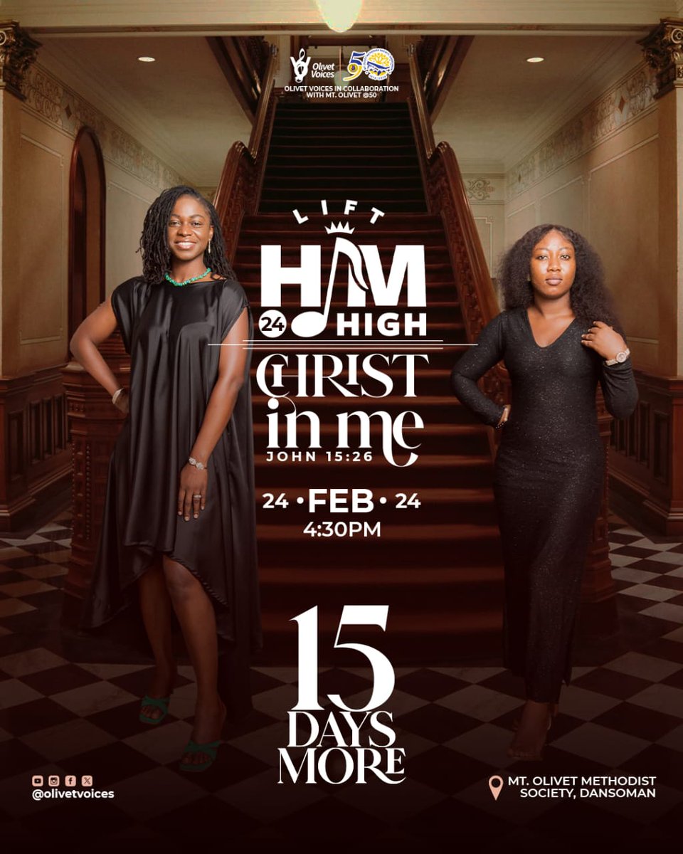 *15 DAYS MORE*

Join us come 24th February as we gather to worship and fellowship  as a family to the glory of God. Save the Date and invite that friend and family of yours to be a part of this experiences. 

#LHH24IsComing 
#24.2.24
#50YearsofService 
#GoldenJubillee