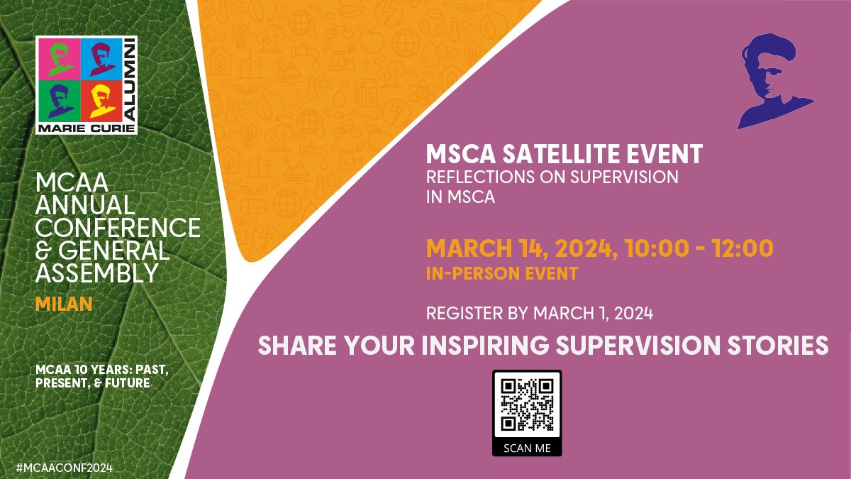 Do you have any inspiring #supervision stories to share? @MSCActions from the @EU_Commission is organising a #Satellite event, as part of #MCAAConf2024 Register by March 1 mariecuriealumni.eu/satellite-even… Share your stories wkf.ms/4841tva @MSCANetwork @YERUN_EU @ISE_news