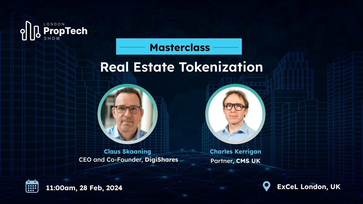 Join our CEO and Co-Founder, @clausskaaning, and Charles Kerrigan, Partner, @CMS_law on February 28th, 2024, at for an exclusive 1-hour Masterclass on Real Estate Tokenization at the 2nd edition of the London PropTech Show, presented by DigiShares in collaboration with the…
