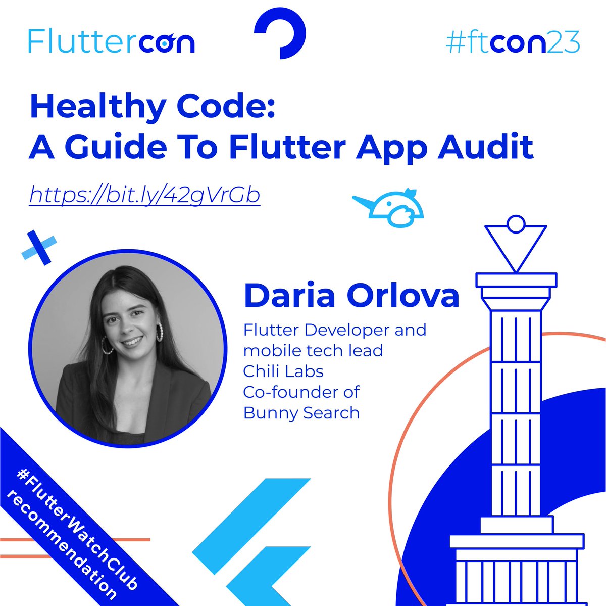 AnnaLeushchenko's tweet photo. Continuing on the tradition of Friday's #FlutterWatchClub recommendation, for this week I suggest checking "Healthy Code: a guide to Flutter app audit" by Daria Orlova @dariadroid at FlutterCon 2023. https://t.co/YUdy3erBn6