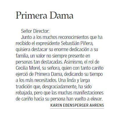 Cecilia Morel hace ver aún más pequeña la figura de Karamanos. Cuánta distancia.