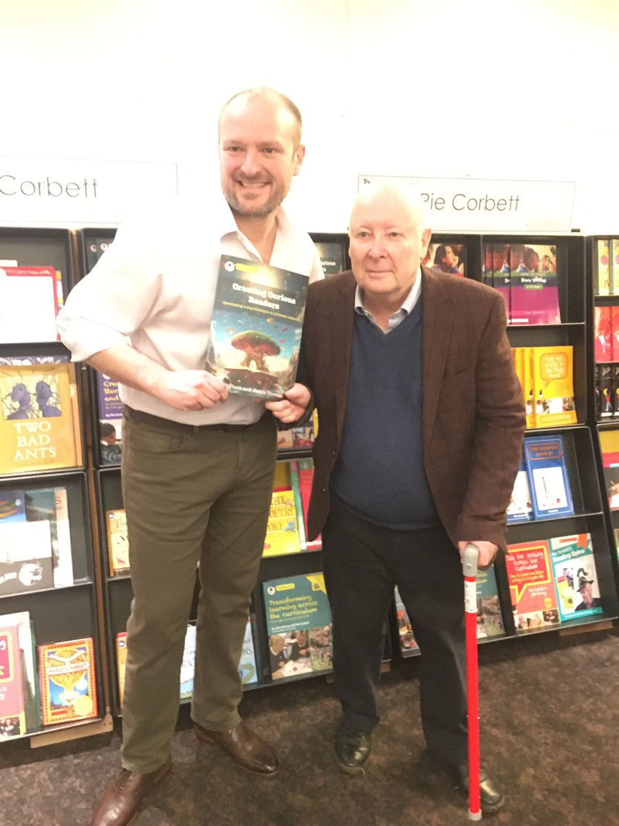 robmcaulay's tweet photo. Some days it is a really great to work at @RovingBookshop today we are working with @PieCorbett and @JamieThomasTFW who have published a lovely new book together, Creating Curious Readers. Fantastic to be joined in Bham by @kmlarwood Delegates are getting books signed by Kieran! https://t.co/tY5lmEwmCG