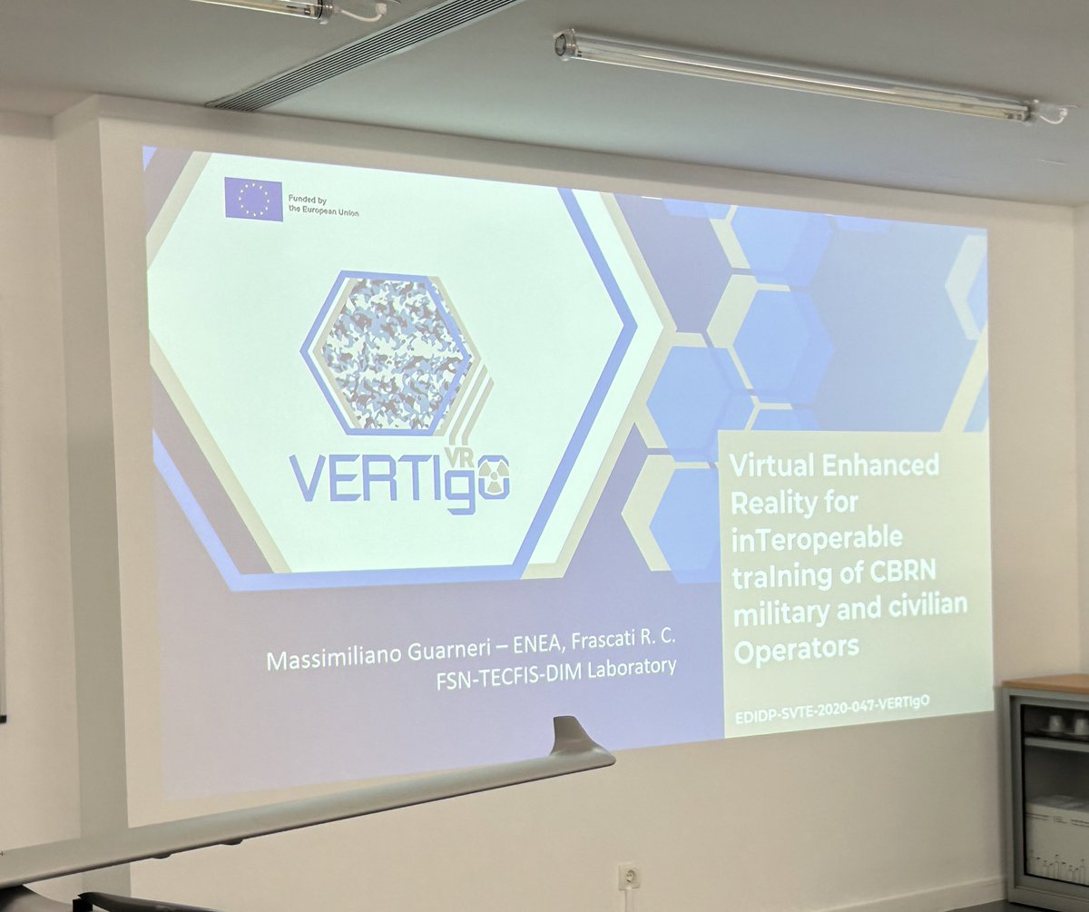 H2020Including's tweet image. Now a presentation from a #EUproject which is dealing with #VR! Massimiliano Guarneri from @ENEAOfficial is currently presenting the @VERTIgO_EDIDP which is integrating VR headset and a fully functional #CBRN mask. Interesting collaboration ahead.