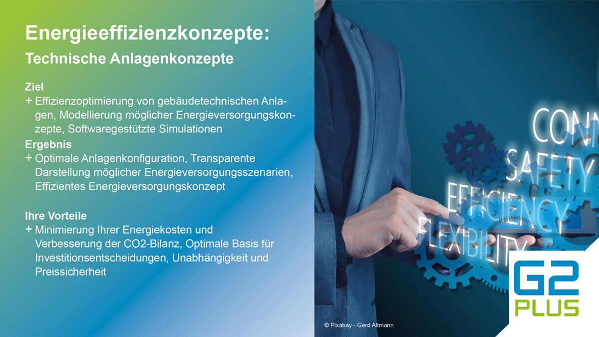 Eine Reduzierung der Energiekosten und Verbesserung der CO2-Bilanz sind durch Effizienz gebäudetechnischer Anlagen erreichbar. Das Energieversorgungskonzept finden wir durch unterschiedliche Szenarien und deren Simulationen.
g2plus.de/energieeffizie…