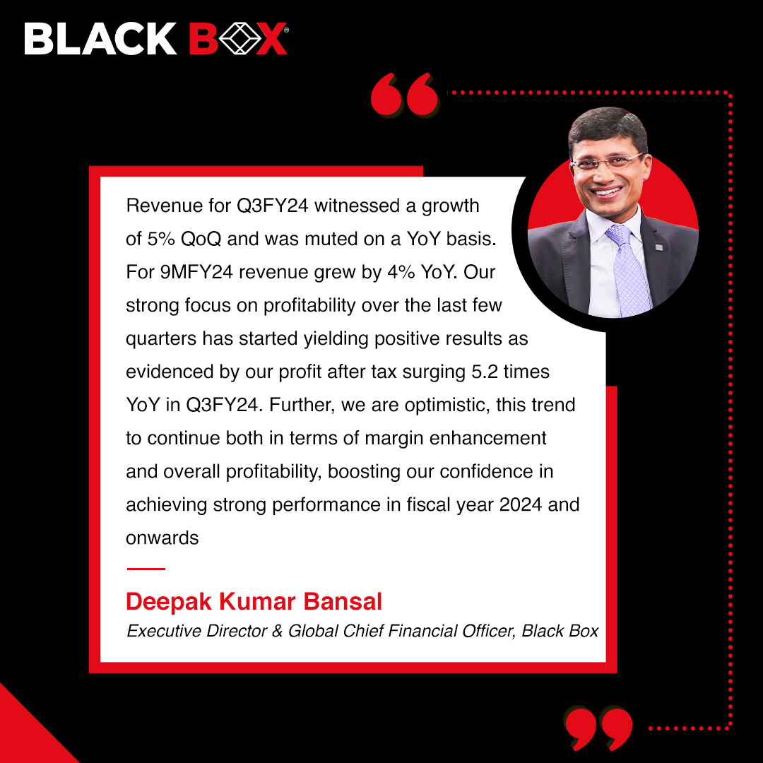 Essar's tweet photo. #Essar's prime venture in technology, @blackbox_ns, announces its financial performance for Q3 FY'24. 

Read our #PressRelease: https://t.co/IOUbmWub4W      

#FinancialResult #BlackBox https://t.co/FuwTkvYGyT