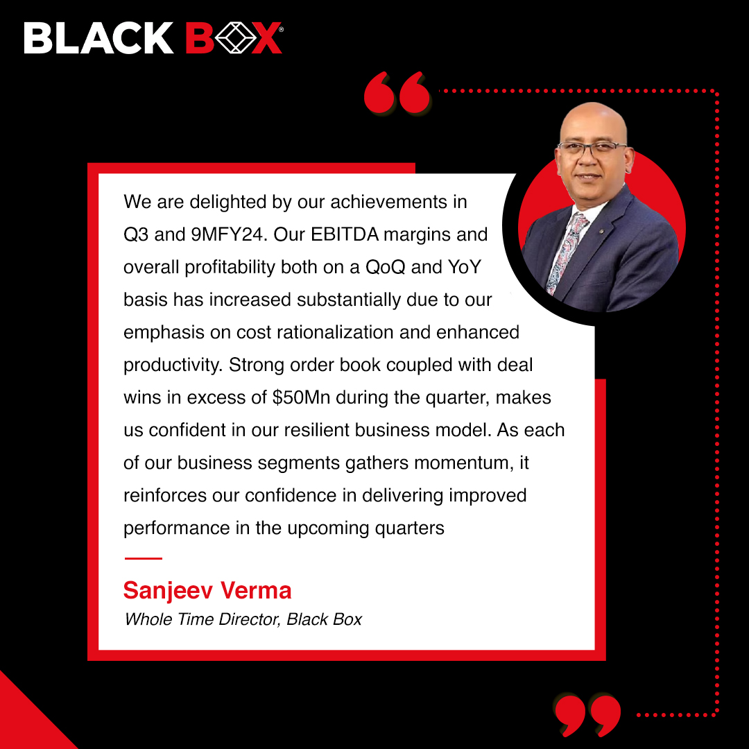 Essar's tweet photo. #Essar's prime venture in technology, @blackbox_ns, announces its financial performance for Q3 FY'24. 

Read our #PressRelease: https://t.co/IOUbmWub4W      

#FinancialResult #BlackBox https://t.co/FuwTkvYGyT