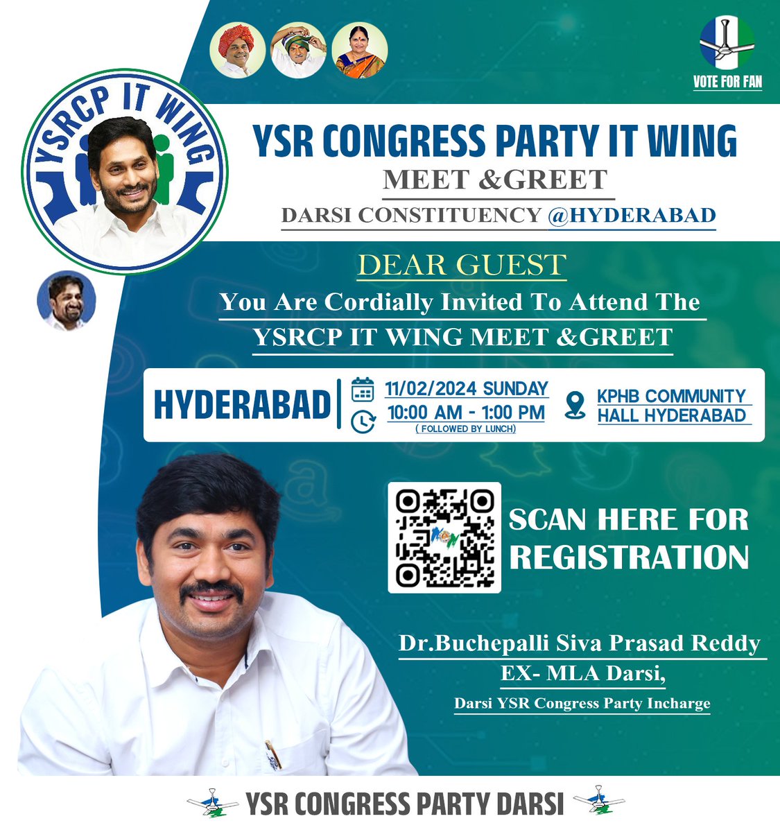 DarsiYsr's tweet photo. YSR CONGRESS PARTY IT WING

MEET &amp;GREET - DARSI CONSTITUENCY @ HYDERABAD

Registration:

https://t.co/Rg8jhZbbzI https://t.co/AOodhUKR0j