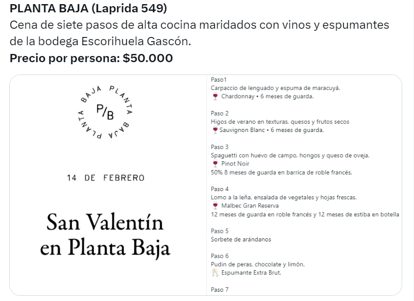 nicolasmaggi87's tweet photo. @lisandrobregant El precio de la cena de San Valentín es $50.000 por persona. Por eso, para mi y seguramente para muchos laburantes, es un tipo de experiencia que la reservo para ocasiones especiales: cumpleaños, aniversarios, celebraciones de éxitos. Pero qué buenos recuerdos que fija. https://t.co/pFCZixgKGt
