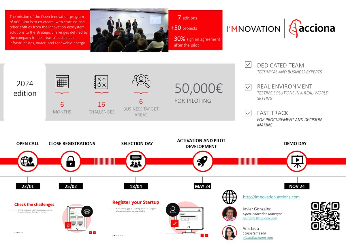 OPEN CALL 🔈 <a href="/ACCIONA_EN/">ACCIONA (English)</a> está lanzando una nueva edición de su programa <a href="/Imnovation/">ACCIONA I'MNOVATION</a> para acelerar la innovación en #startups. La convocatoria se cierra el 25/02 así que ¡a por ello! 🏃‍♀️
Más información 📋 bouncy-gray-86c.notion.site/I-MNOVATION-20…