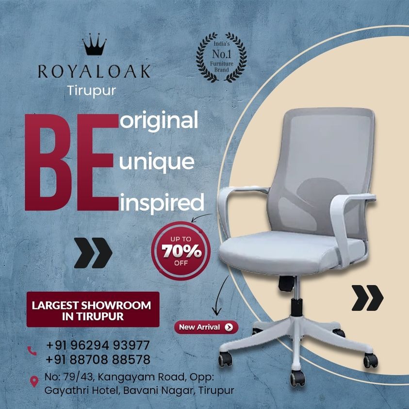 RoyaloakTirupur's tweet photo. Be Original, Be Unique, Be Inspired
Shop now in #Royaloak_Furniture_Tirupur
Call &amp; WhatsApp : 96294 93977, 88708 88578
#royaloak #furniture #tirupur
#royaloaktirupur #tirupurdistric
#furnitureshop #furnituredesign
#officechair #BOSSCHAIR #chairs
#RevolvingChair #hydrolicchair https://t.co/wvuYElAJ3O