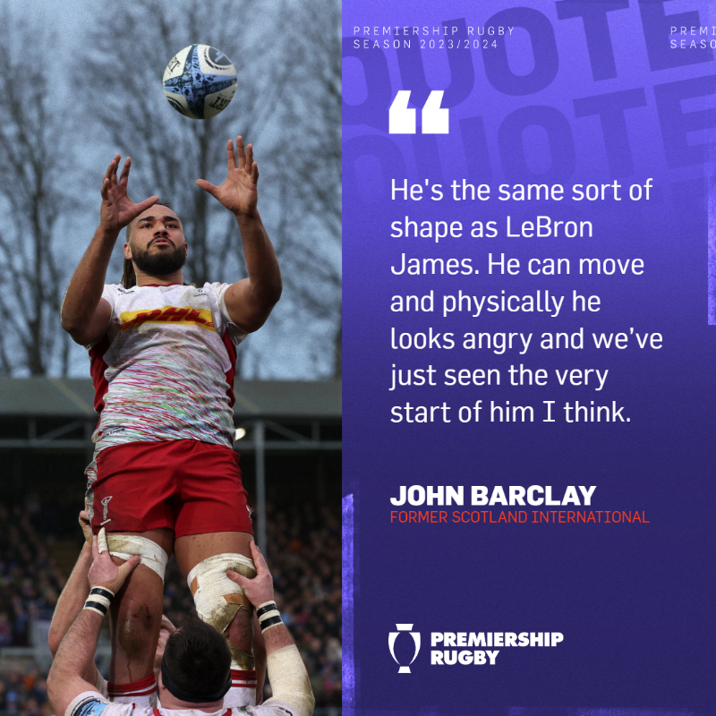 premrugby's tweet photo. Compared to the King 👑

Former Scotland captain John Barclay is predicting a big future for @Harlequins’ Chandler Cunningham South after his England debut last week 🔥