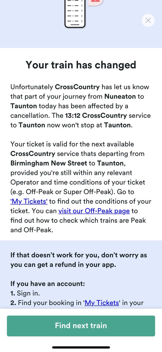 Can you let me know how I can get to Taunton on my connecting train from Birmingham please? I’ve received the below notification that trains are not travelling all the way to Taunton? The person at Nuneaton said there’s no trains going all the way there today?? <a href="/CrossCountryUK/">CrossCountry Trains</a>