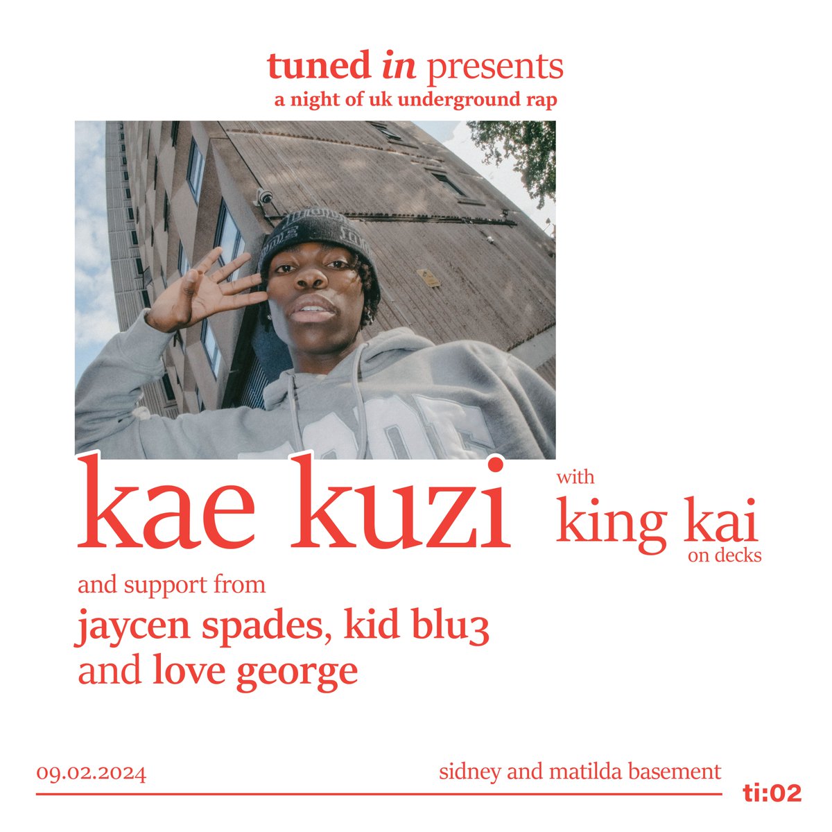 tunedin_events's tweet photo. 🚨tonight's the night🚨 

tuned in presents: kae kuzi

along with king kai on decks

with support from jaycen spades, kid blu3, and love george

tonight at sidney&amp;matilda

there's still tickets available

get yours now  

see you there x

[ti.02] https://t.co/jkt3uLE6vq