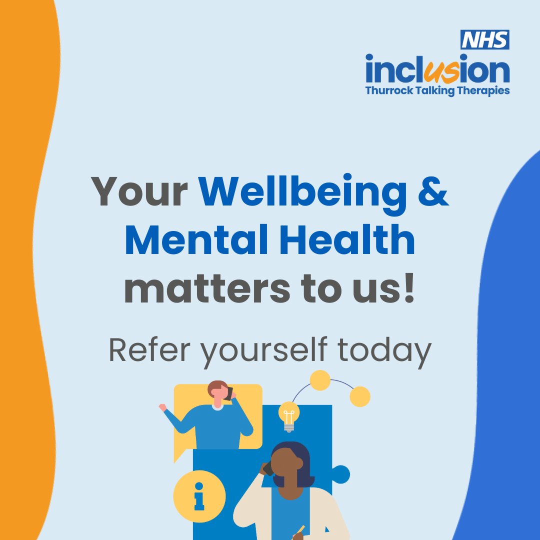 inclusionThurck's tweet photo. Your wellbeing and mental health matters to us❗

If you have been struggling with your mental health and live in the Thurrock area, Talking Therapies are here to help. You are never alone💙

For further advice please call 01375 898680 today. https://t.co/SSMbRZ06sZ