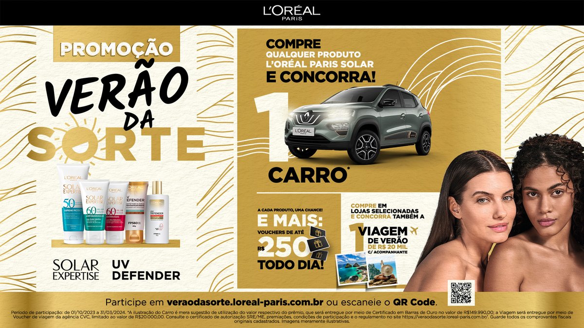 Quer concorrer a um super prêmio + vouchers de R$250 todo dia?
Conheça a promoção #VerãoDaSorte de L’Oréal Paris. 👇

veraodasorte.loreal-paris.com.br/home