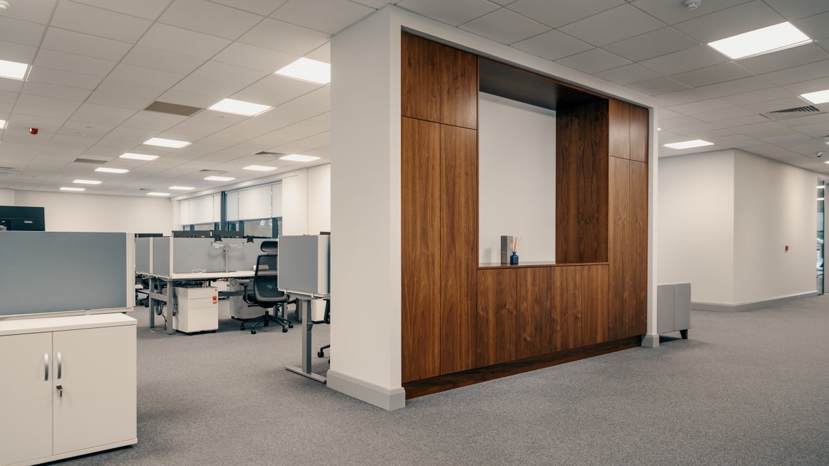 Client Project - Full Office Refit with New Open Plan area & Cellular offices. Bespoke Feature wall with storage adding a unique element to the space. #officeinteriordesign #officefitout #fitoutsolutions #officefurniture #workspacedesign #glasspartitions bit.ly/3D23VDW