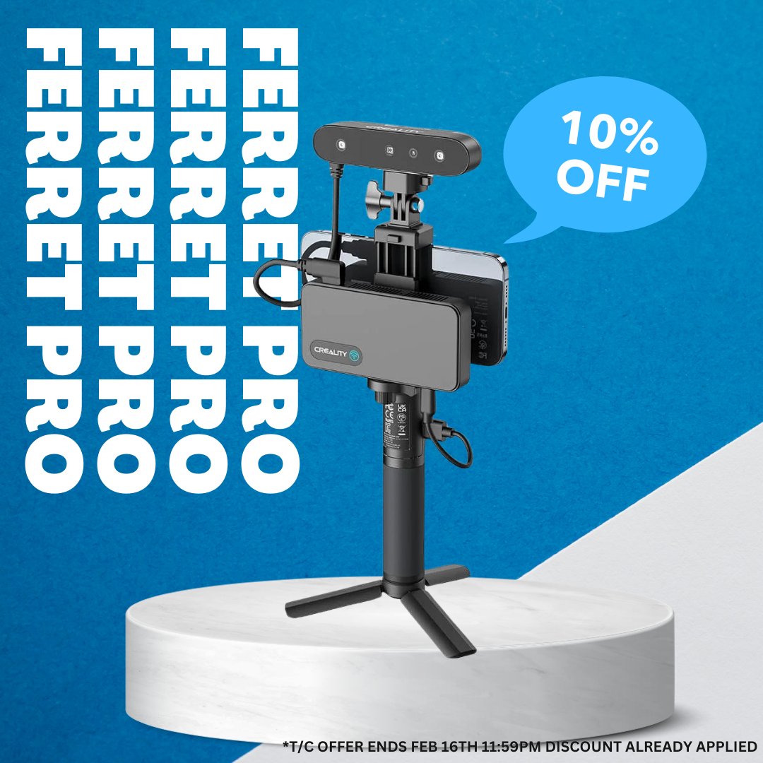 🔵 CREALITY CR-SCAN FERRET PRO 🔵

- ANTI SHAKE TRACKING
- HIGH QULITY MODE
- FAST SCAN MODE
- 24-BIT FULL-COLOUR SCANNING

10% OFF FOR THE NEXT WEEK! 

*T/C OFFER ENDS FEB 16TH 11:59PM DISCOUNT ALREADY APPLIED
