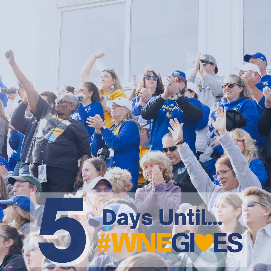 WNEalumni's tweet photo. 🖐️  days until #WNEgives is LIVE! How will you show YOUR love during our annual day of giving? Visit https://t.co/I80we1Nj2F to learn how you can make a difference in the lives of current and future Golden Bears. https://t.co/7QK6X8bKUW