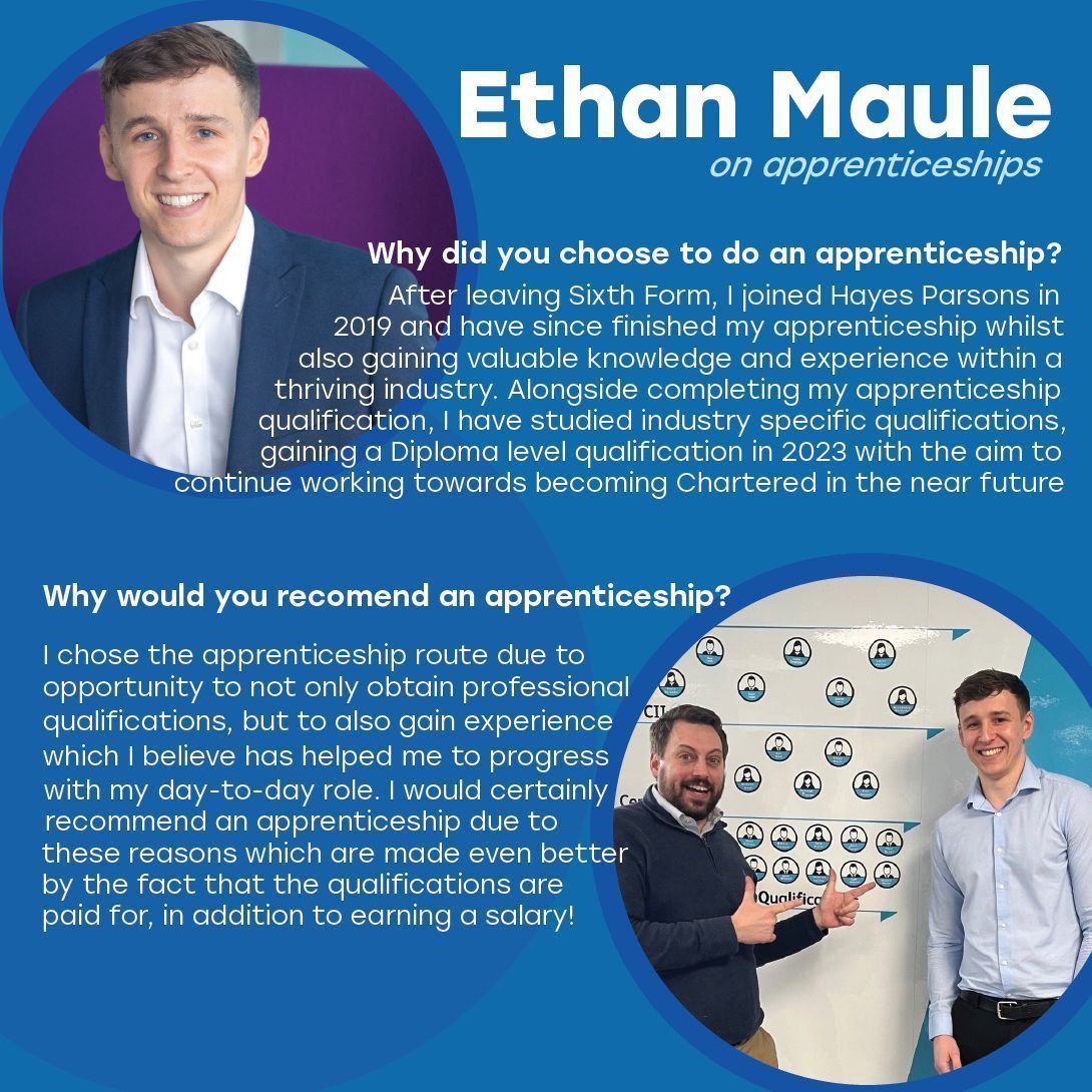 We asked Account Handler Ethan to share his thoughts on apprenticeships. Ethan joined Hayes Parsons in 2019 as an insurance apprentice and has gone on to complete the Diploma in Insurance and is also a Young Broker Ambassador for BIBA!

#NAW2024 #successstory #apprenticeship