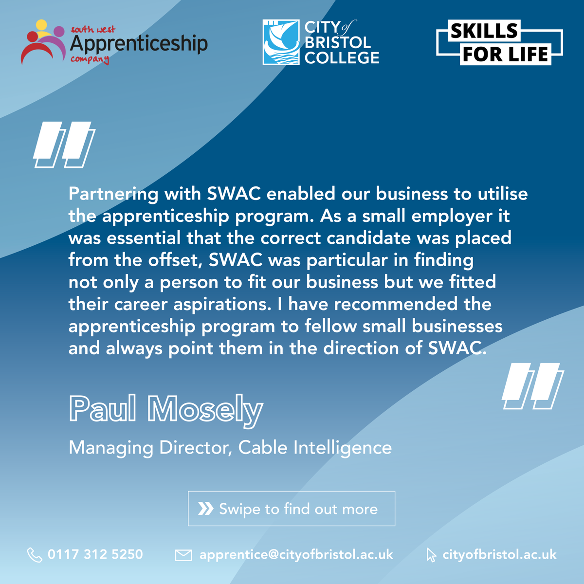 CoBCollege's tweet photo. 🌟 Ever heard of SWAC? They're the game-changers in the world of apprenticeships; connecting companies and apprentices with their perfect match! 🤝✨ 

Discover the incredible work they do! 🚀

#NAW2024 #SWAC #SkillsForLife #EveryoneBelongs #MyBristolCollege https://t.co/u61m02vXSU