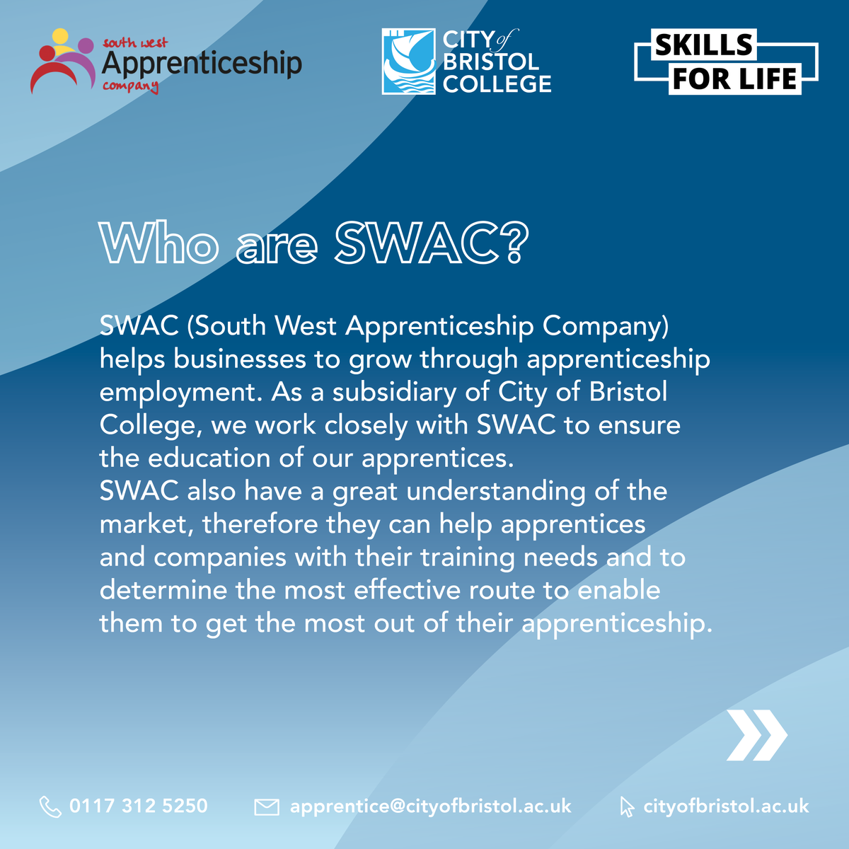 CoBCollege's tweet photo. 🌟 Ever heard of SWAC? They're the game-changers in the world of apprenticeships; connecting companies and apprentices with their perfect match! 🤝✨ 

Discover the incredible work they do! 🚀

#NAW2024 #SWAC #SkillsForLife #EveryoneBelongs #MyBristolCollege https://t.co/u61m02vXSU