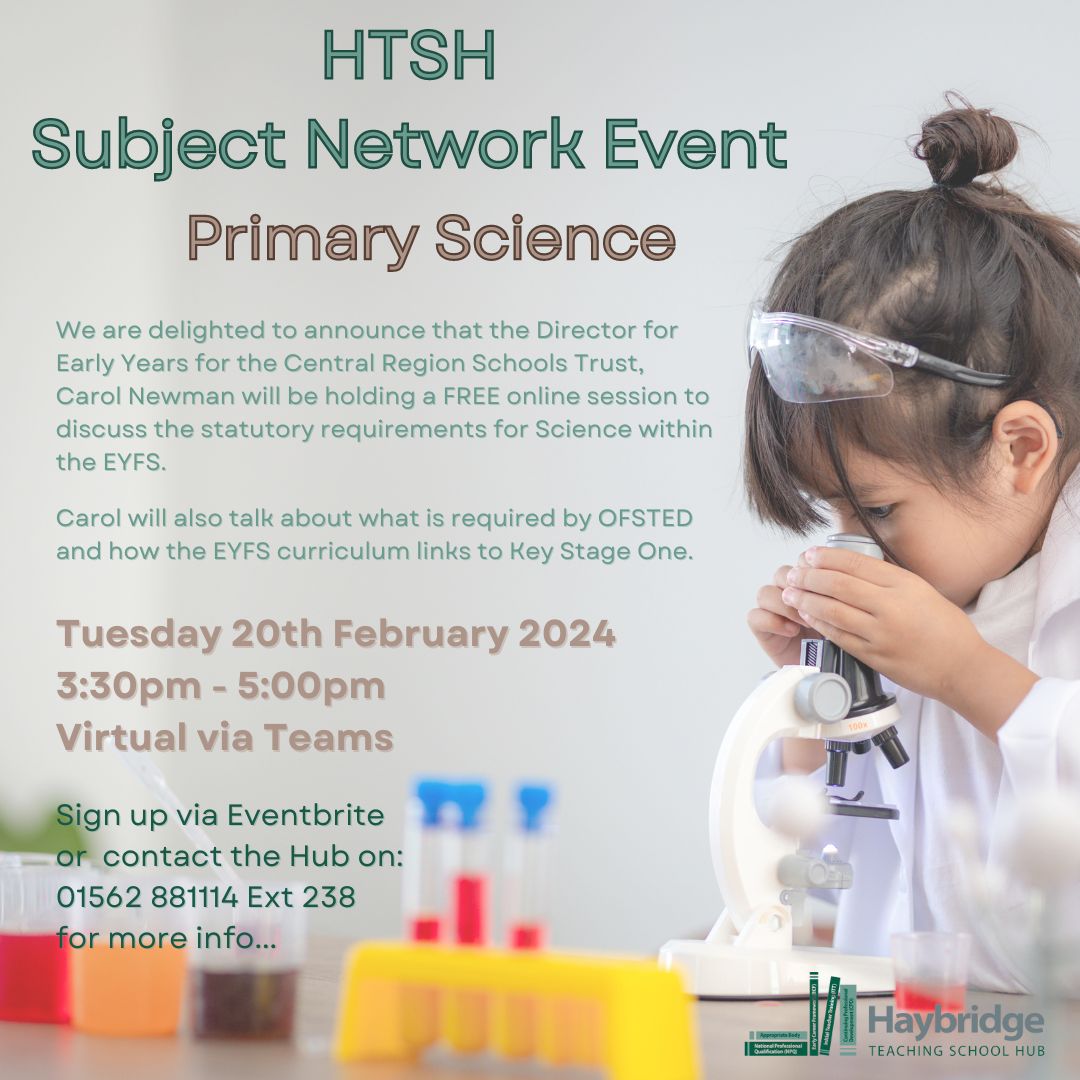 HaybridgeTSH's tweet photo. Join us on this informative session discussing the statutory requirements for Science within the EYFS. Book your free place here: https://t.co/YYA6s7JhAg
#sandwell #dudley #haybridgetsh #primaryscience #subjectnetwork #education #CPD https://t.co/LbMnl72D0Y