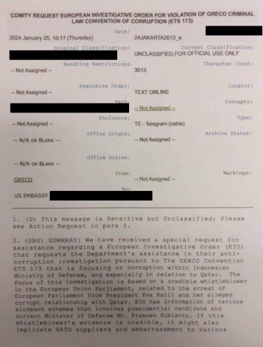 muchlis_ar's tweet photo. Ini dokumen telegram komisi anti
korupsi EU ke Kedubes AS di Jakarta. 

Knp ada telegram seperti ini? Karena EU dan AS saling kerjasama. Saling kasih warning. 

Kalau Prabowo yg menang, Uni Eropa juga yang akan dibikin sibuk menjelaskan keterlibatan salah satu perusahaannya dalam skandal korupsi pembiayaan kampanye nya.
