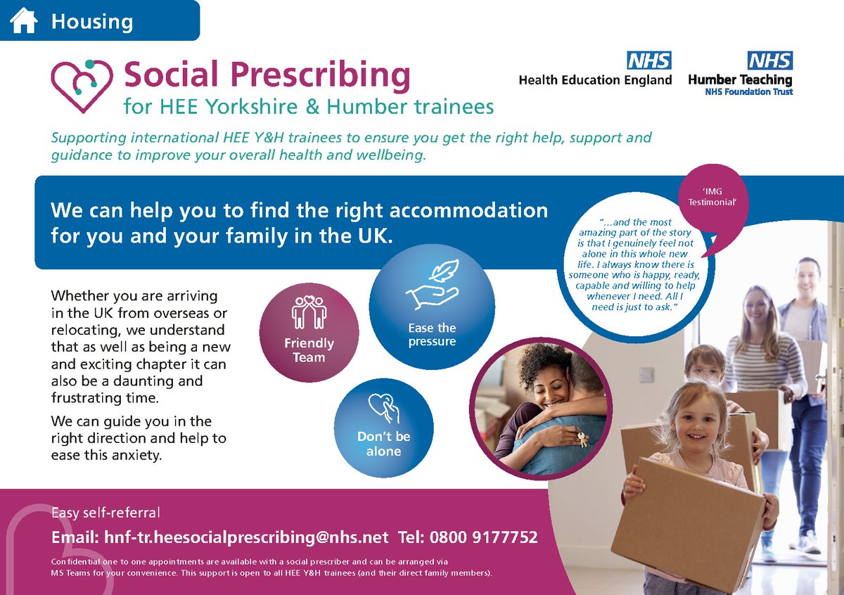 📣 Calling all International Medical Graduates in YH! 🌍 Did you know about the services available to support you? From housing assistance to childcare and finances! Check out the details below and make the most of these valuable resources #SocialPrescribing