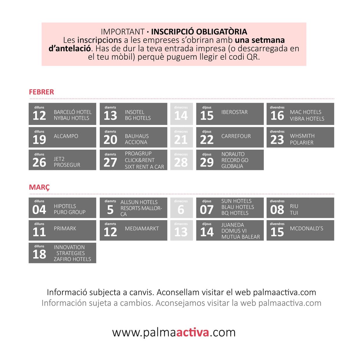 palmajove's tweet photo. Prepara tu CV para el mes del empleo de @PalmaActiva

📅 Del 12 de febrero al 18 de marzo
📍 Jornadas de selección en PalmaActiva
❓ Encuentros con responsables de recursos humanos de 38 empresas que buscan personal
🧑🏽‍💻 Inscripción previa obligatoria
▶️ https://t.co/w4ZHdgzaHE ◀️ https://t.co/JgrY9usPFR
