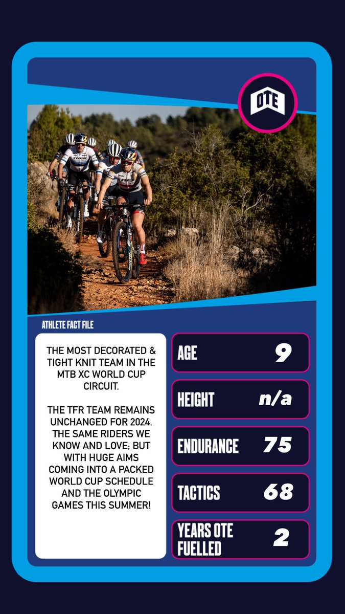 OTE 🫱🏼‍🫲🏽 TFR 💥 Renew for 2024!! We’re really excited to be entering into our 2nd year fuelling @trekfactoryracingxc The riders and kit remain the same. But with a stacked World Cup programme and the Olympics on the horizon; this MTB season promises to be seriously exciting!!