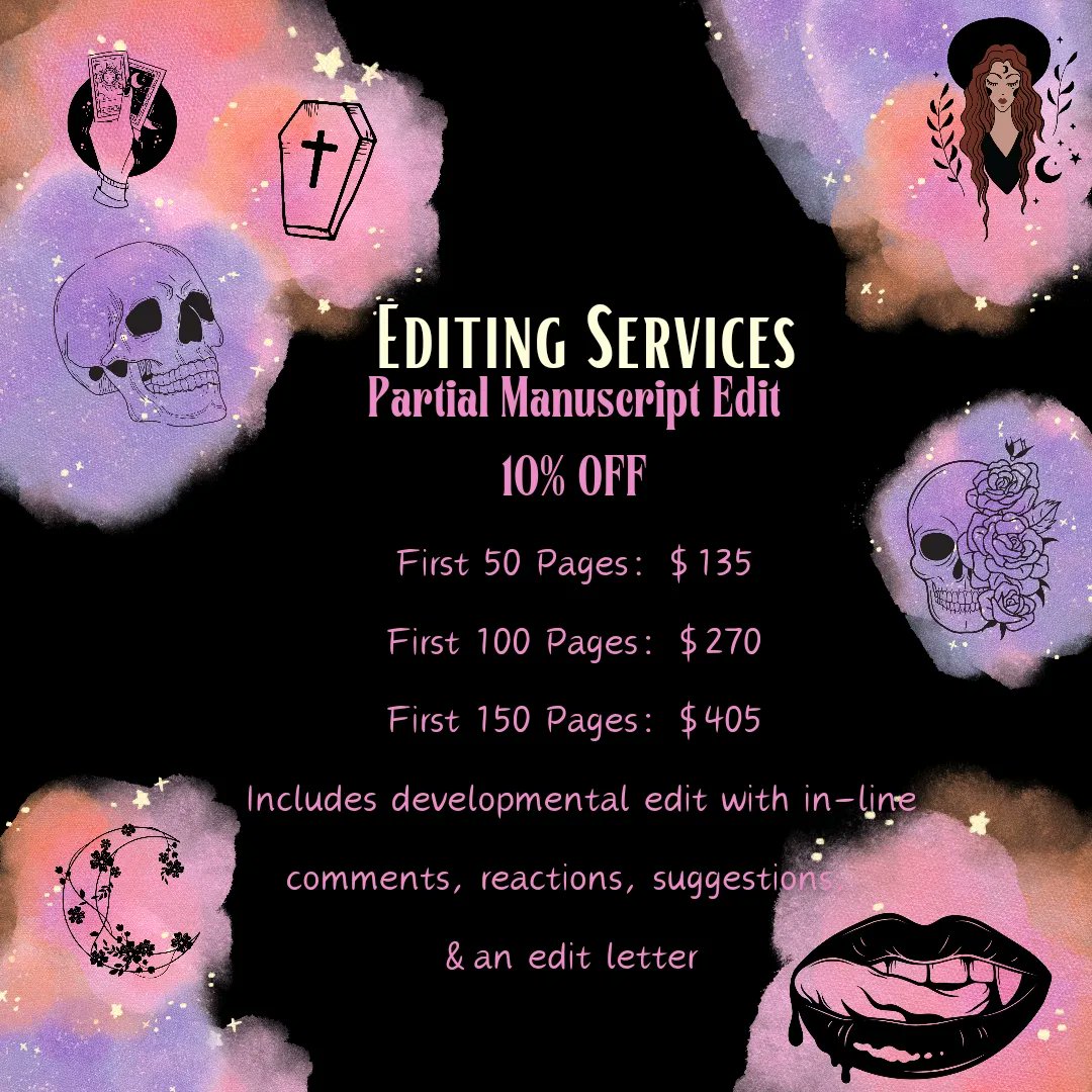 Amandabadillo25's tweet image. I will be home today (sick 🙄) but I have help watching the peanut so I will be editing for writers for most of the day!
Reminder I have a discount going on until Wednesday 2/14 for query packages & partials!
DMs are open for ?s or quotes!
#querytips #amquerying #writers