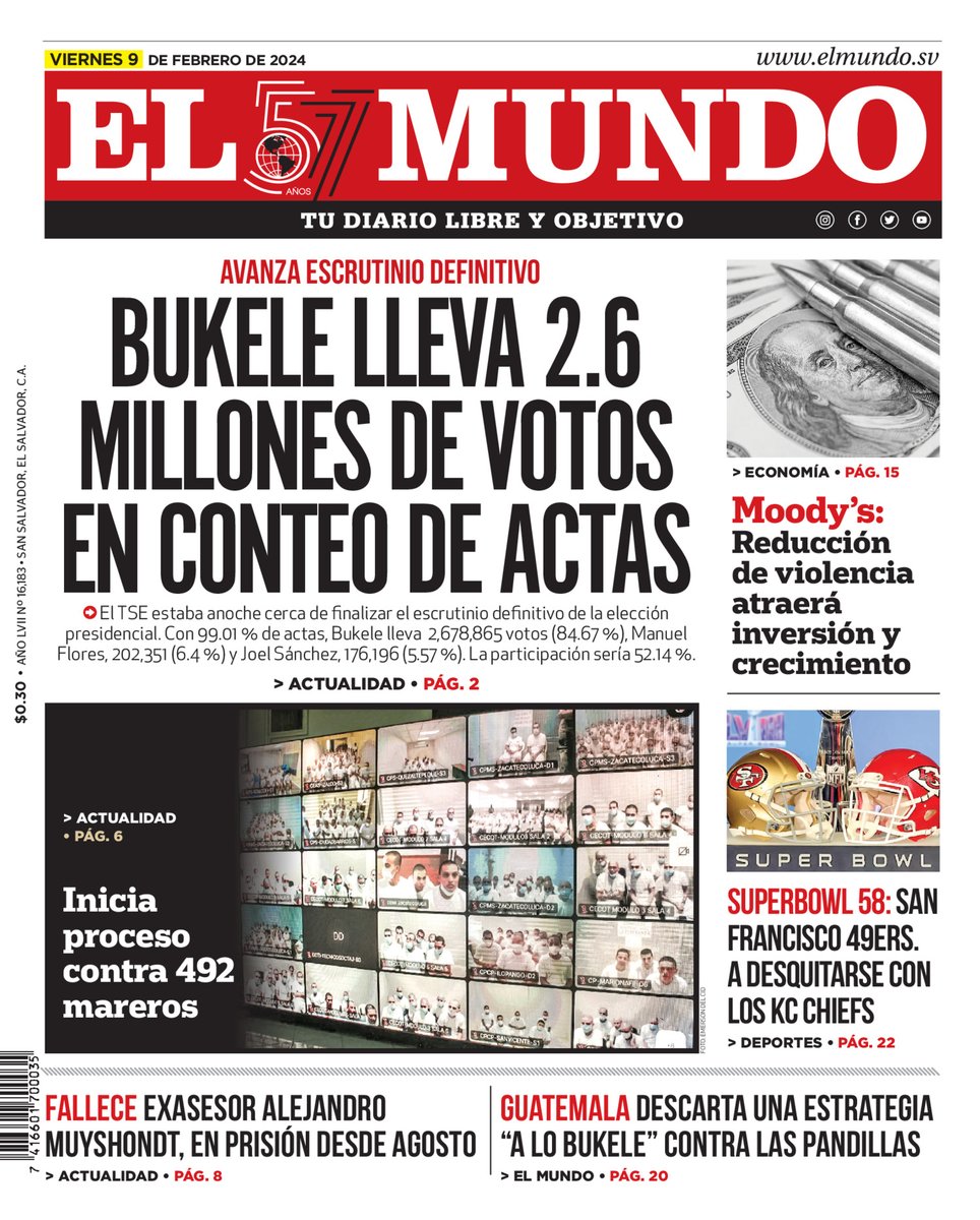 ElMundoSV's tweet photo. Buenos días lectores esta es nuestra #PortadaDEM para este 9 de febrero te invitamos a leer la versión completa del E-paper en el siguiente enlace.
https://t.co/TIabqSqXwe https://t.co/zzbQzqMS2b
