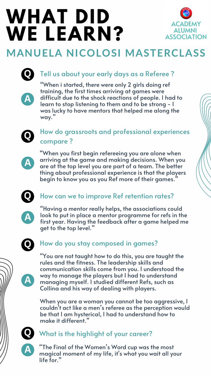 We held our first Masterclass of 2024 last week, with the fantastic Manuela Nicolosi!

Here are some of the interview highlights, from the insightful hour we shared with her.

Stay tuned to our socials for information about our next virtual event! 💪⚽️