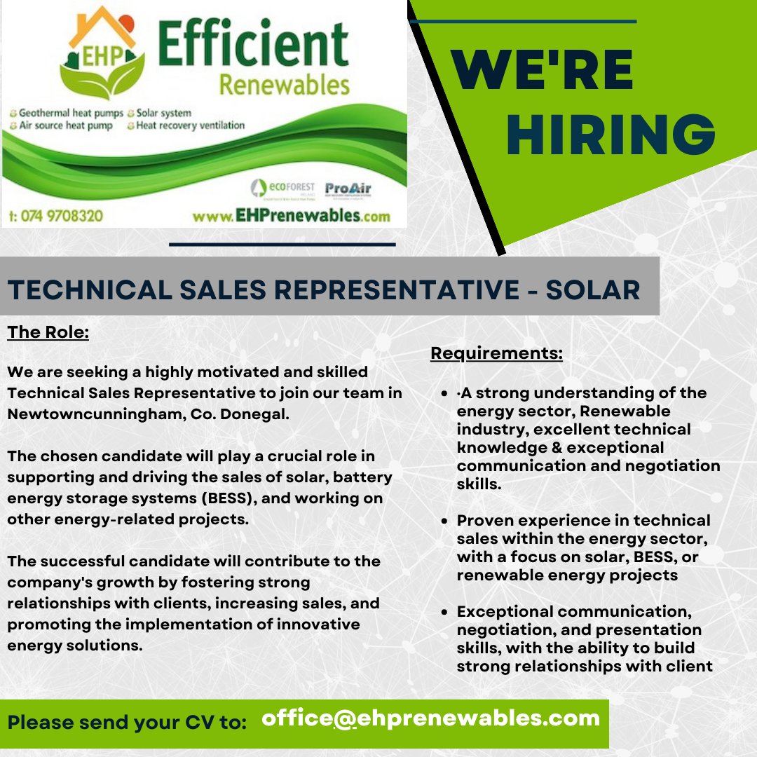 ehprenewables's tweet photo. Please send your CV to office@ehprenewables.com
#WeAreHiring #jobopportunity #jobsearch https://t.co/tSYzkdHYQd