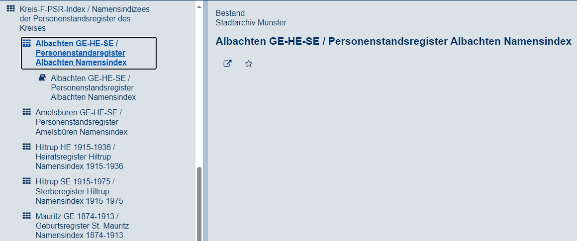 Futter für Familienforschende! Ab sofort sind die Namensindizes der Personenstandsregister im Archivportal durchsuchbar. Findet #Vorfahren aus #Albachten, #Amelsbüren, #Hiltrup, #Mauritz, #Nienberge, #Roxel oder #Wolbeck! archive.nrw.de/archivsuche?li… #Genealogie #Münster <a href="/compgenDE/">CompGen</a>