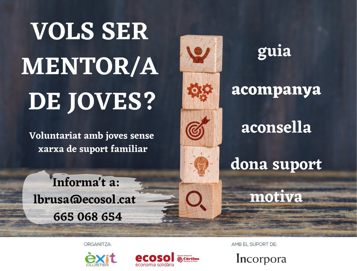 caritasgirona's tweet image. VOLUNTARIAT | Guia, acompanya i aconsella a joves sense xarxa de suport familiar 👏✨

Forma part d'un equip extraordinari!

📩 lbrusa@ecosol.cat
☎️ 665 06 86 54

#TuHiTensMoltAVeure 
#Ecosol
#Incorpora